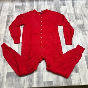 ✅Mens L Vintage Duofold Red Union Suit  Long Johns Button Up Front Thermal Wear